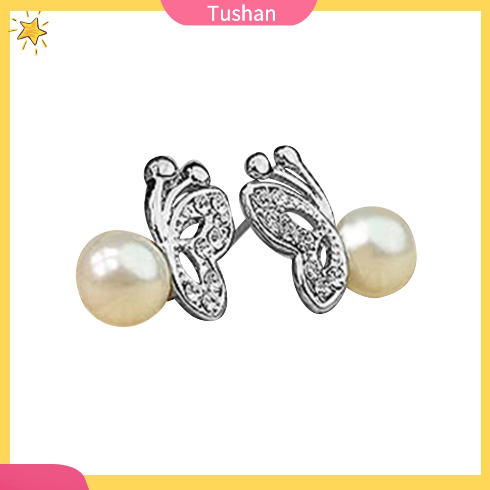 Hoa tai hình bướm đính đá ngọc trai giả dễ thương cho nữ