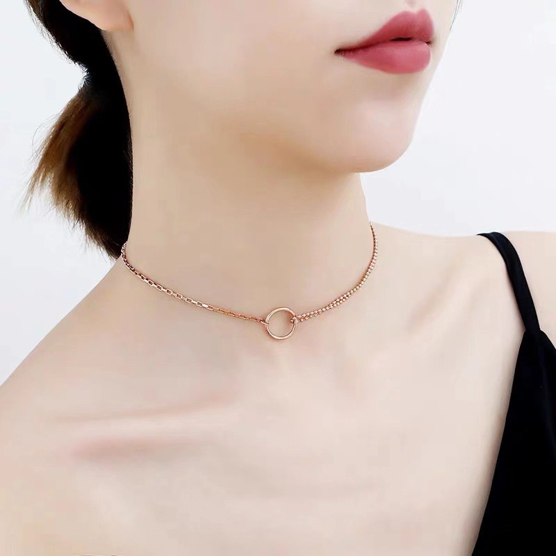 Dây chuyền bằng thép titan mạ vàng hồng 18k phong cách Nhật Hàn