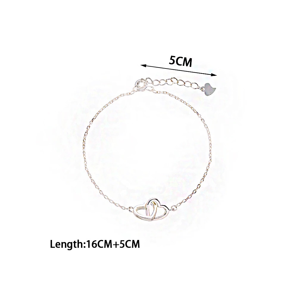 Vòng Tay Khóa Liên Kết Hình Trái Tim Đôi Bằng Thép Không Gỉ Có Thể Điều Chỉnh Phong Cách Ins Hàn Quốc Cho Nữ / Phụ Kiện Trang Sức Quà Tặ