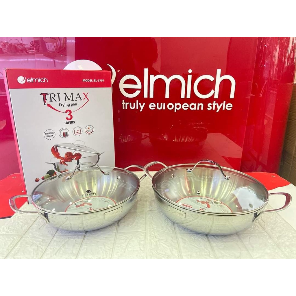 Chảo Xào Inox 304 đáy liền nguyên khôi ELMICH Trimax EL3797 28cm/3798 30cm 26CM 6687, 28CM 5789