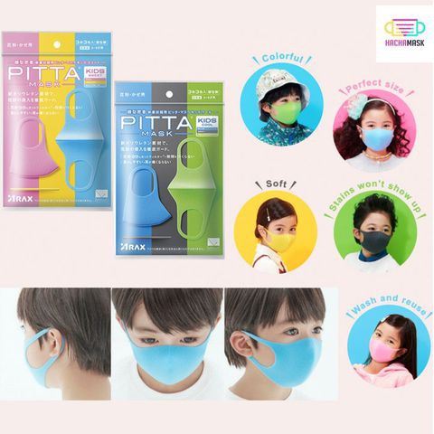 Set 3 Khẩu trang trẻ em xuất Nhật Pitta Mask Kid và Khẩu trang 2 lớp vải Cotton 4 chiều ngăn vi khuẩn, lọc bụi mịn