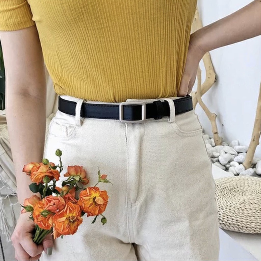 Thắt lưng vuông Chữ Nhật Nam Nữ Style Sim sim shop - Dây nịt Nam Nữ vuông da bản nhỏ 2.3cm dài 105cm