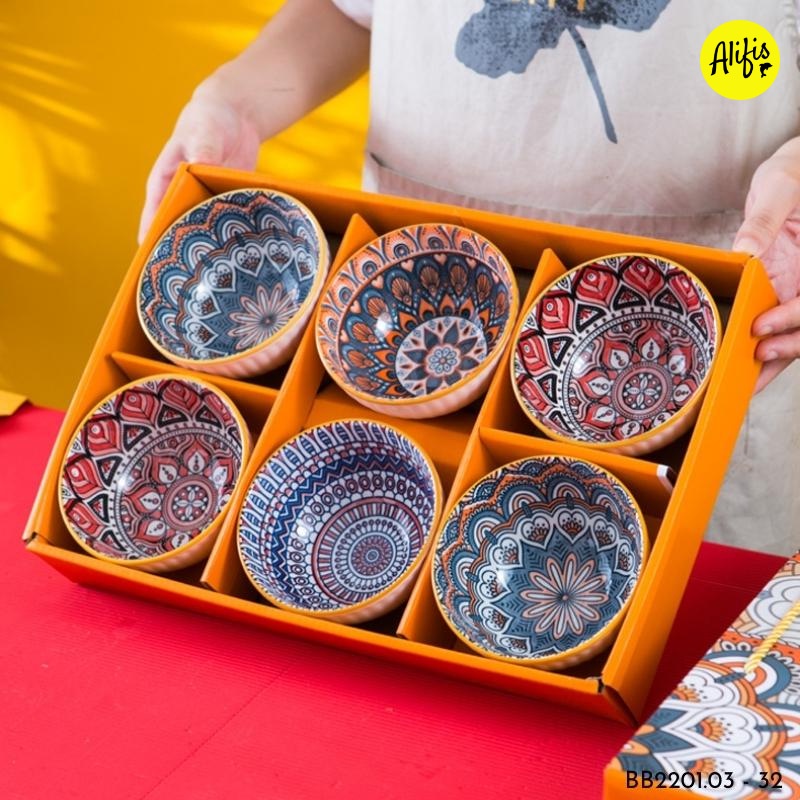 Bộ 6 Bát Sứ Kèm Đũa Ngũ Sắc, KT 1 bát: 11.5x6cm (ảnh thật)