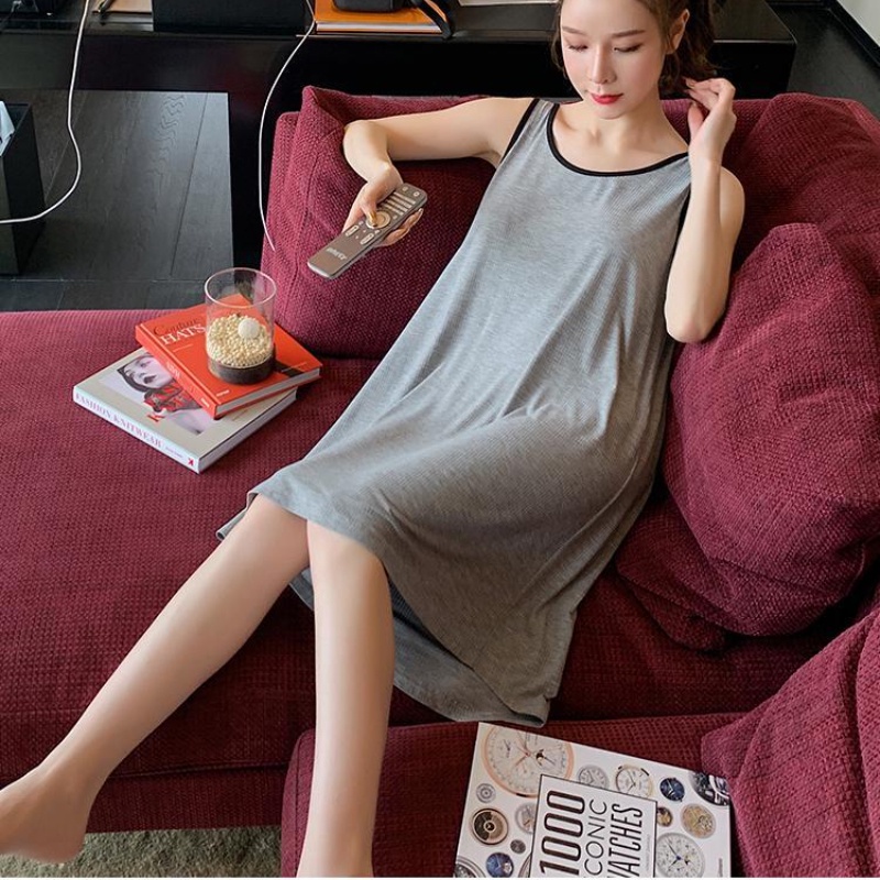 Đồ ngủ Không Tay Màu Trơn Dáng Rộng Cỡ Lớn Thời Trang Cho Nữ