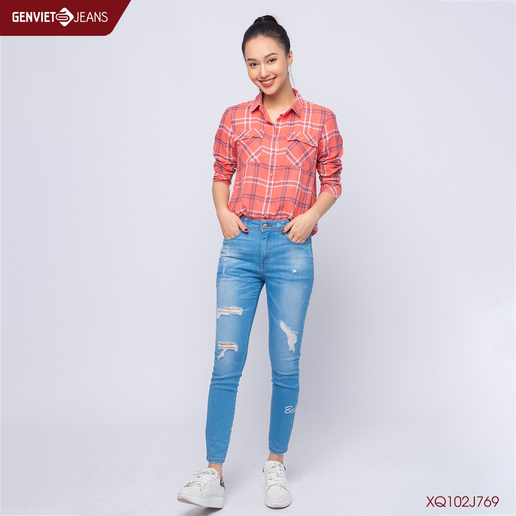 Quần Dài Jeans Nữ Rách GENVIET XQ102J769