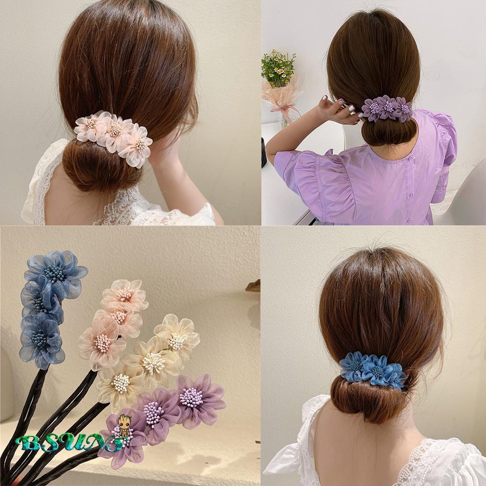 Kẹp tóc hình bông hoa phối ren phong cách Hàn Quốc thời trang thanh lịch cho nữ