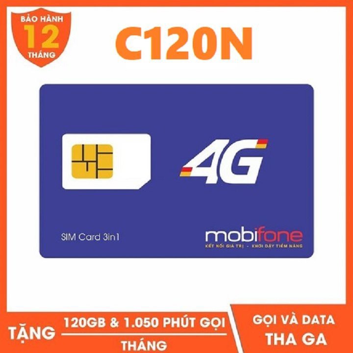 [GẤP ĐÔI DUNG LƯỢNG] Sim 4G Mobifone C120N Tặng 4GB/Ngày, Miễn Phí Gọi Gọi Nội Mạng, 50 Phút Ngoại Mạng