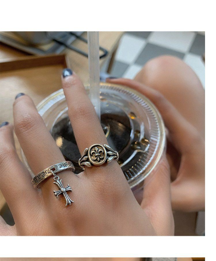 Non-Fading Cross Heart Cross Ring Female Ins Trendy Cold Japanese And Korean Simple Retro With Opening Index Finger Ring