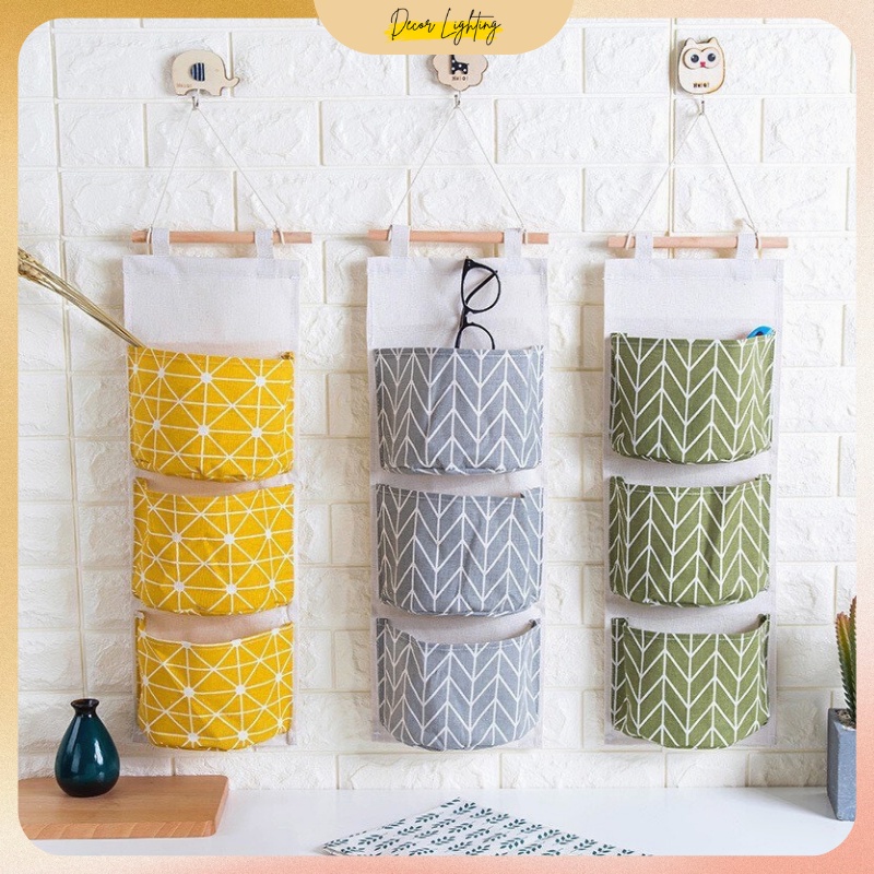 Túi Vải Treo Tường 3 Ngăn Đa Năng Vintage Canvas Đựng Đồ Cá Nhân Siêu Tiện Dụng