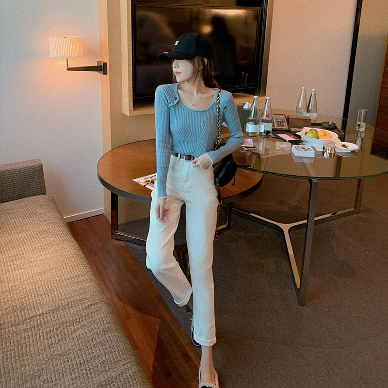 Quần jean IELGY lưng cao màu trơn thời trang đơn giản dành cho nữ