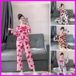 ĐỒ BỘ BÒ SỮA TAY DÀI CỘT NƠ <FREESIZE> VẢI COTTON MÁT, VẢI ĐẸP