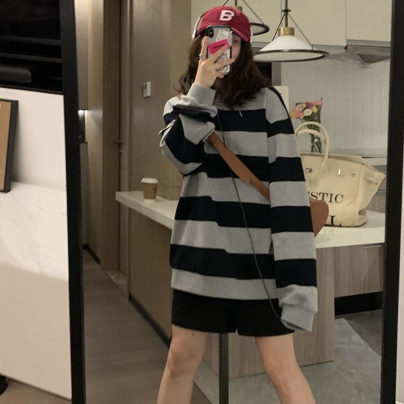 Áo Sweater Mỏng Chui Đầu Dáng Rộng Kẻ Sọc Thời Trang Mùa Thu Mới 2022