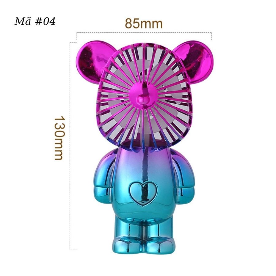 Quạt cầm tay mini hình gấu bearbrick hoạt hình siêu dễ thương, Quạt tích điện dùng cho văn phòng