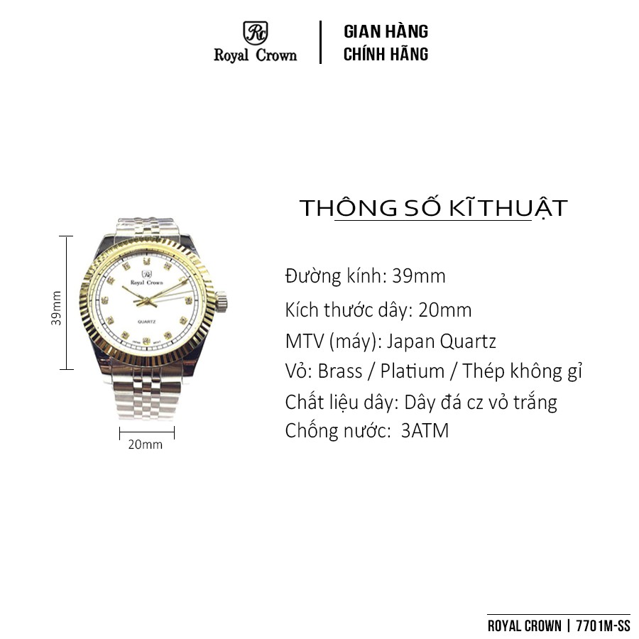 Đồng Hồ Nam Chính Hãng Royal Crown Italy 7701 Stainless Steel Watch