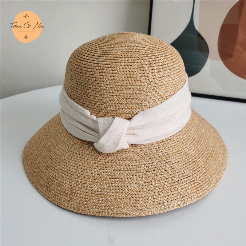 Mũ cói bucket cói Tiệm Cô Hìn có thể gập nhỏ tiện lợi dễ mix đồ siêu xinh ship 1h không lo hư hỏng