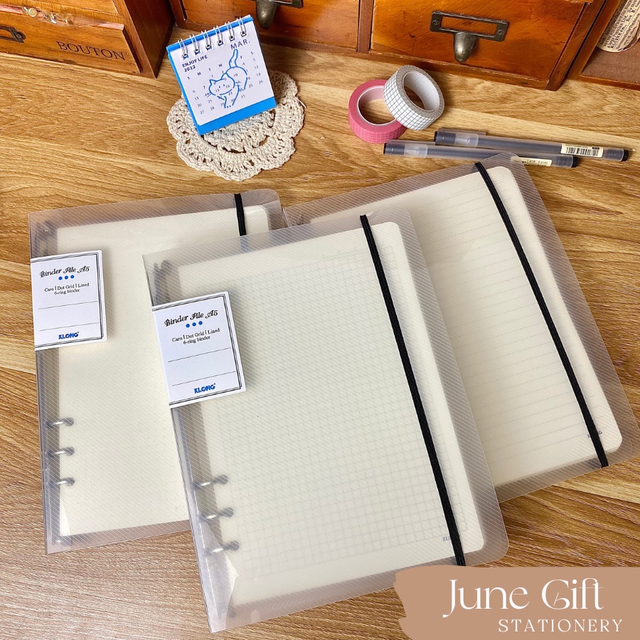Sổ còng sắt file nhựa Caro/Dot grid/Line khổ A5 kèm giấy 100 tờ dùng ghi chép nội dung bài học
