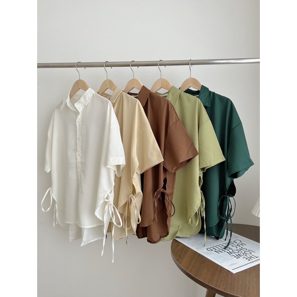 [Ảnh thật/Video]Áo sơ mi lụa hai vạt thiết kế buộc nơ hông xinh xắn