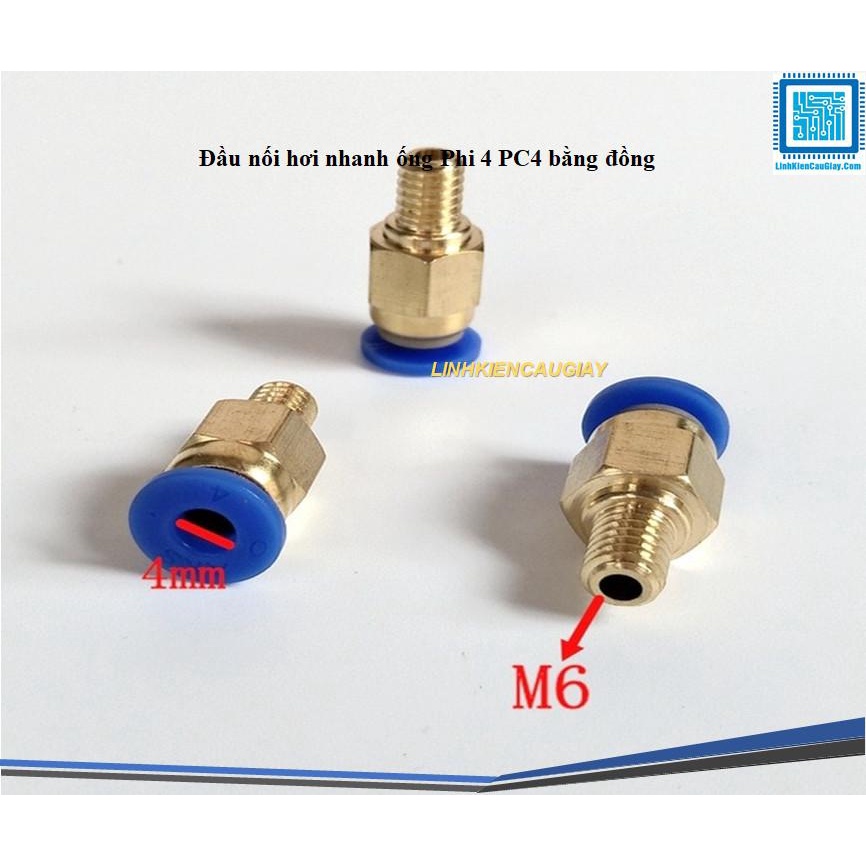 Đầu nối hơi nhanh ống Phi 4 PC4 bằng đồng