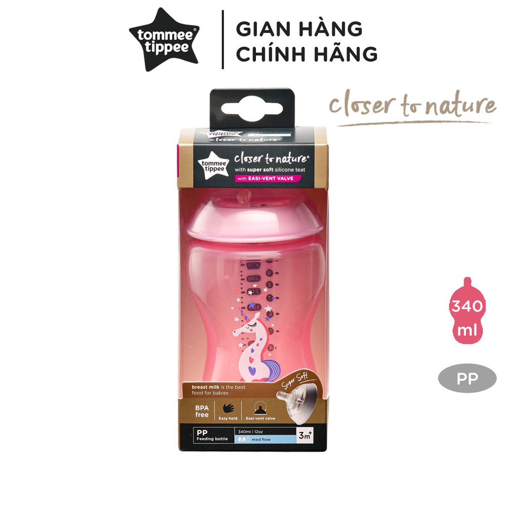 Bình sữa ty siêu mềm tự nhiên Tommee Tippee Closer to Nature PP 340ml-Hồng