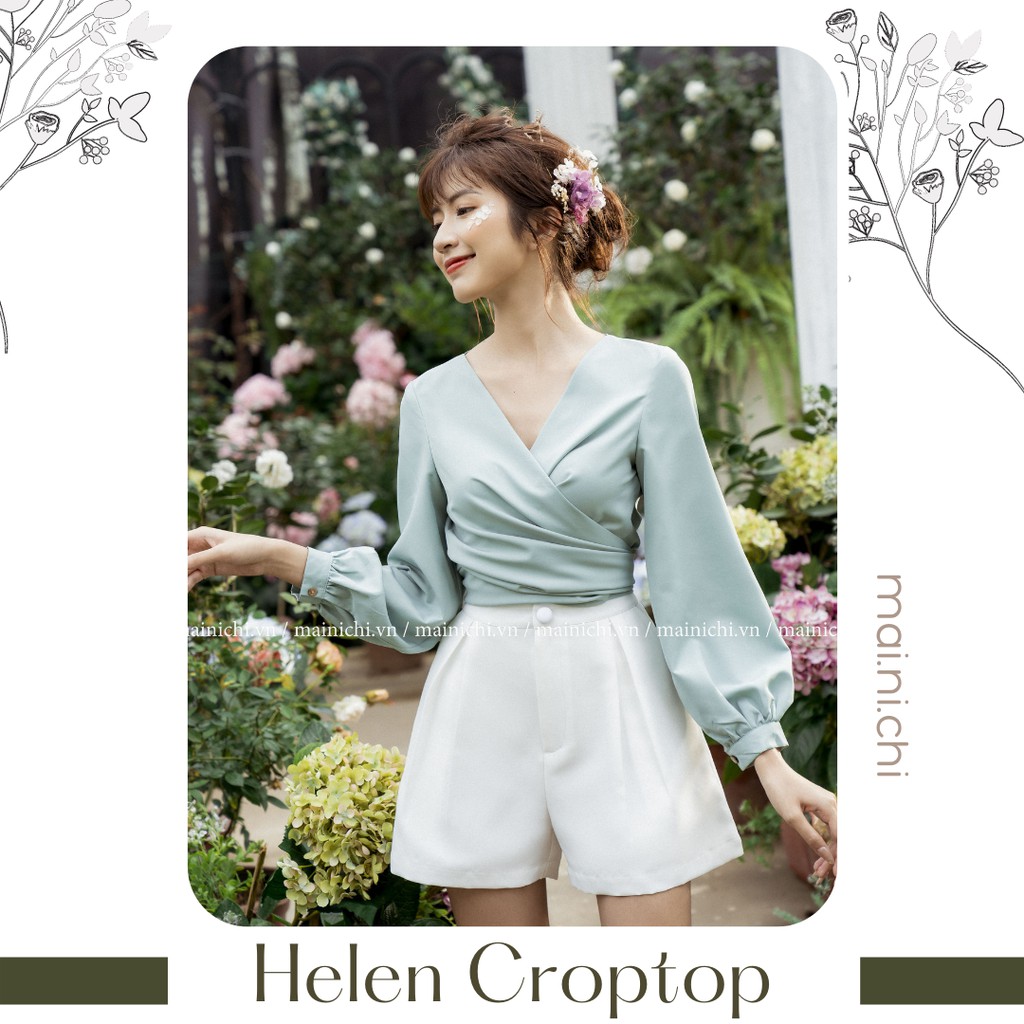 Áo Tay Dài Cổ V Helen Crotop Buộc Vạt Chéo Thanh Lịch Cao Cấp_mai.ni.chi
