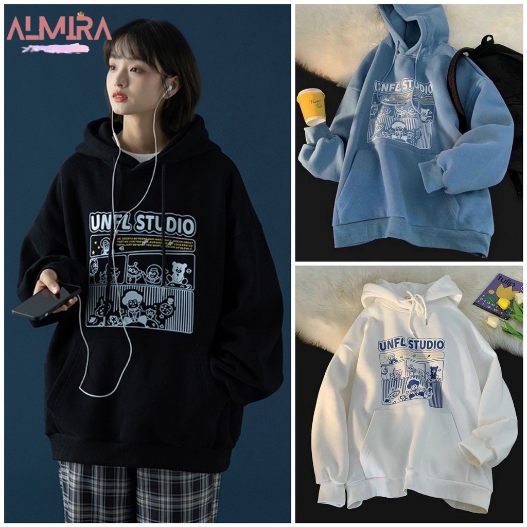 Áo Hoodie Unfl Form Rộng Tay Phồng Nhiều Màu, Áo Nỉ Có Mũ Siêu Dày