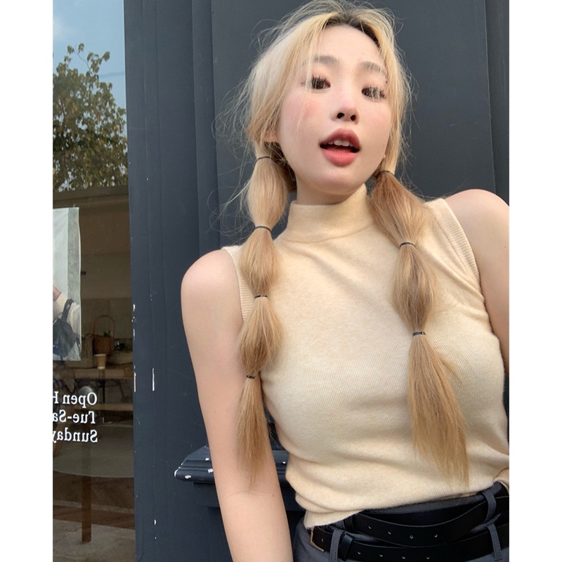 Áo Dệt Kim Sát Nách Cổ Cao Thời Trang Mùa Thu Cho Nữ