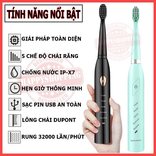 Bàn Chải Đánh Răng Tự Động 5 Cấp Độ Phù Hợp Cho Người Lớn Và Trẻ Em - Bàn Chải Điện 5 Cấp Độ