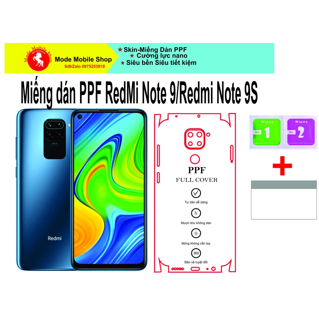 Miếng dán PPF Redmi Note 9/Redmi note 9S bảo vệ điện thoại khỏi trầy xước, xỉn màu