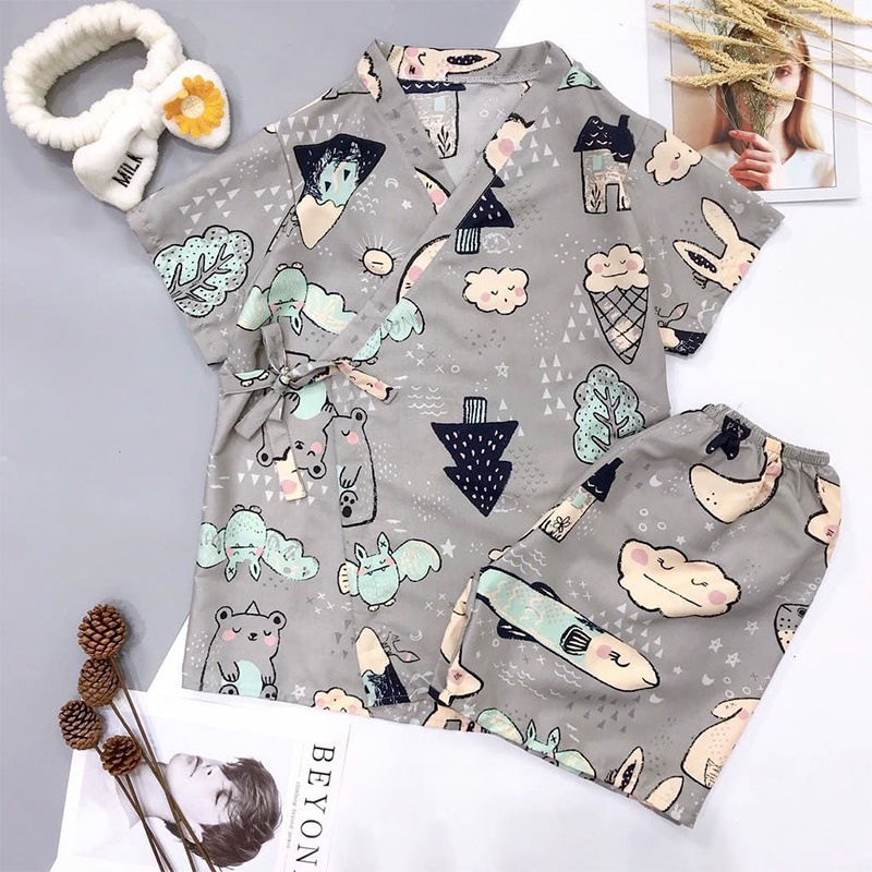[Ảnh thật/Sẵn hàng]Bộ Ngủ Cộc Tay Nữ Form Rộng Họa Tiết Dễ Thương, Đồ Ngủ Nữ Cộc Tay Cute