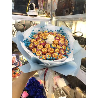 Bó hoa kẹo mút to màu xanh NT