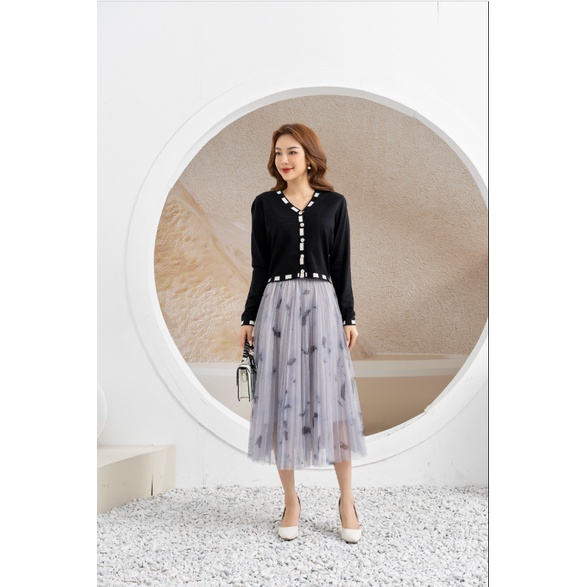 Áo len nữ croptop cổ tim Fiona, Áo khoác cardigan dài tay xuất xịn F852753