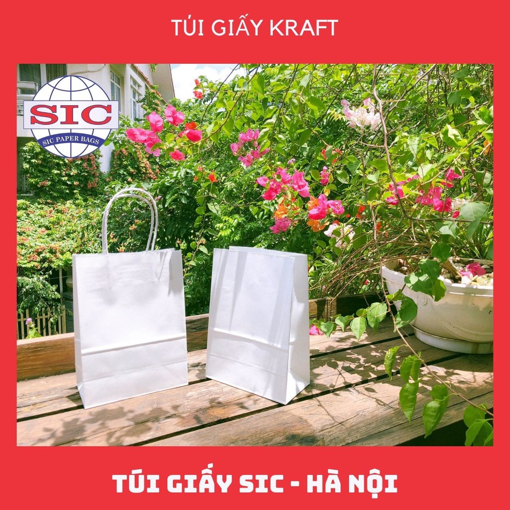 (Link 2- túi nhỡ, to) Túi giấy Kraft Nhật nâu, trắng trơn có quai túi giấy xi măng đựng quà tặng thực phẩm