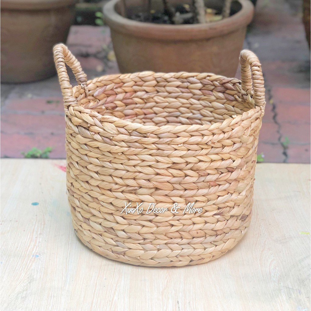 Sọt đựng đồ hình tròn bằng lục bình trang trí nhà cửa decor/ Round hyacinth storage basket