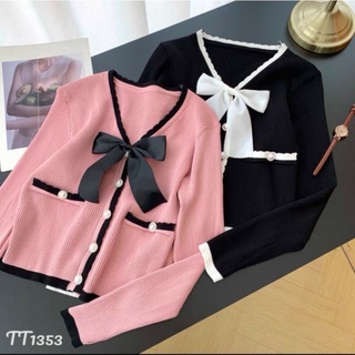 Áo cardigan viền nơ