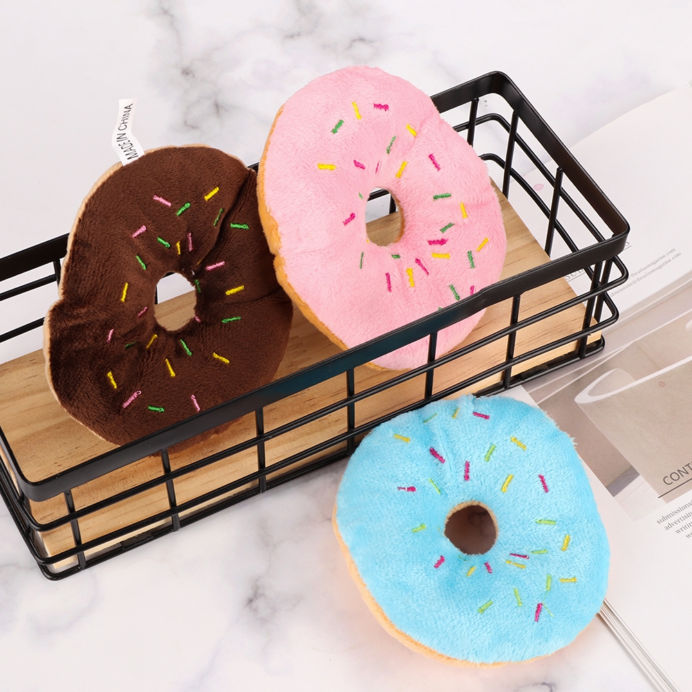 LONTIME Stuffed Plush Vocalization Donut Sound Squeaker Dog Chew Toys
