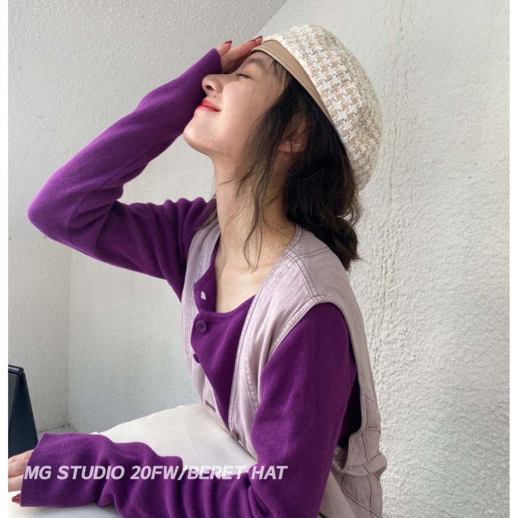 Mũ Beret MG STUDIO Họa Tiết Kẻ Sọc Thời Trang 2 Màu Tùy Chọn