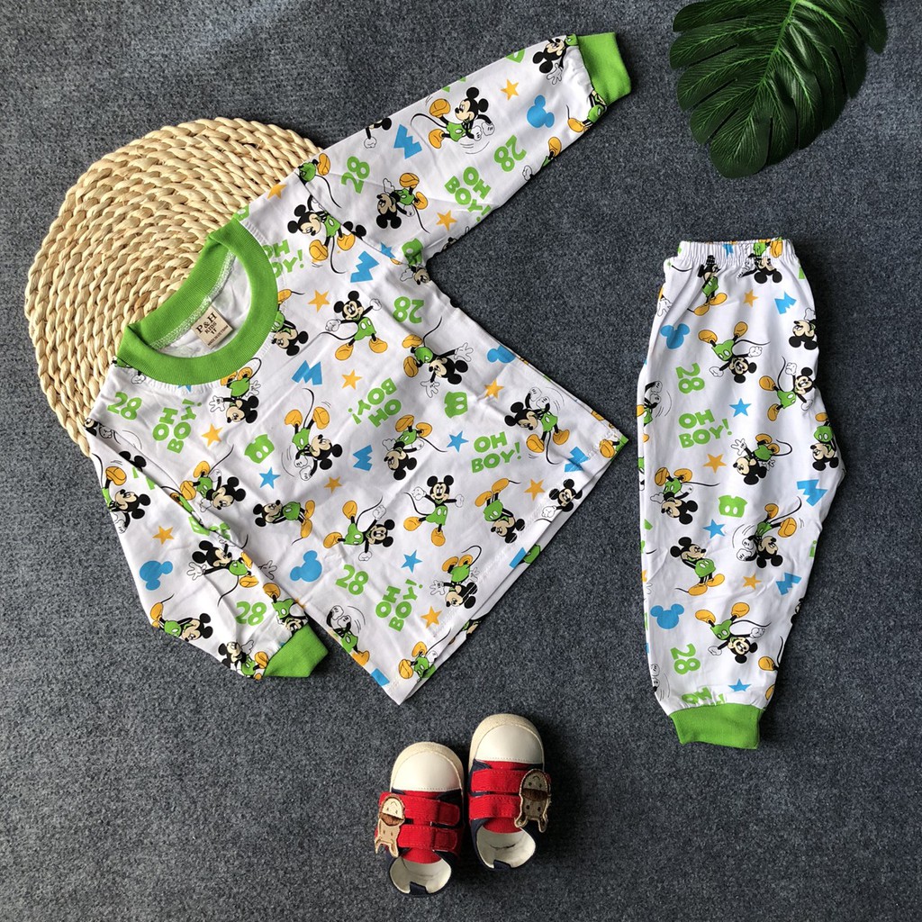 Bộ thun Cotton dài tay hình chuột MICKEY cho bé trai 8~22kg - HIROKIDS