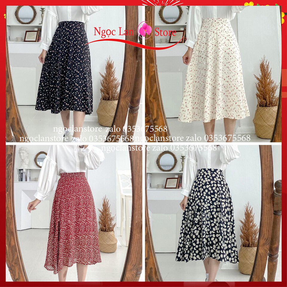 chân váy họa tiết hoa nhí 2 lớp siêu xinh