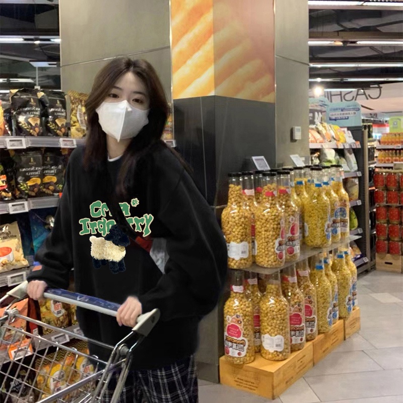 NRVP Áo nỉ tay dài in họa tiết phong cách Hàn Quốc thời trang oversize dành cho nam và nữ