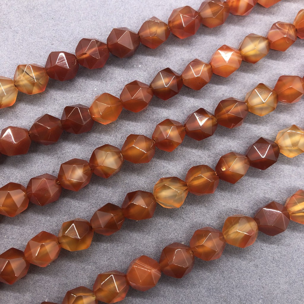 Hạt Onyx mã não đỏ tự nhiên mặt cắt hình học tự làm 6-12mm