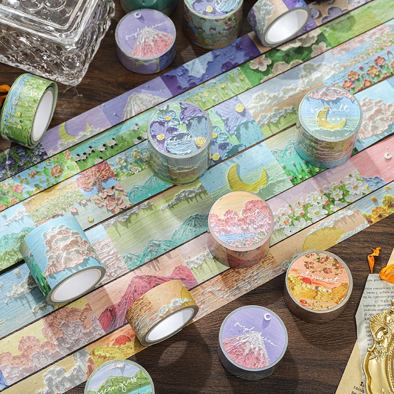 Cuộn Băng Keo Washi In Họa Tiết Phong Cảnh Dùng Trang Trí Sổ Tay/Nhật Ký Diy