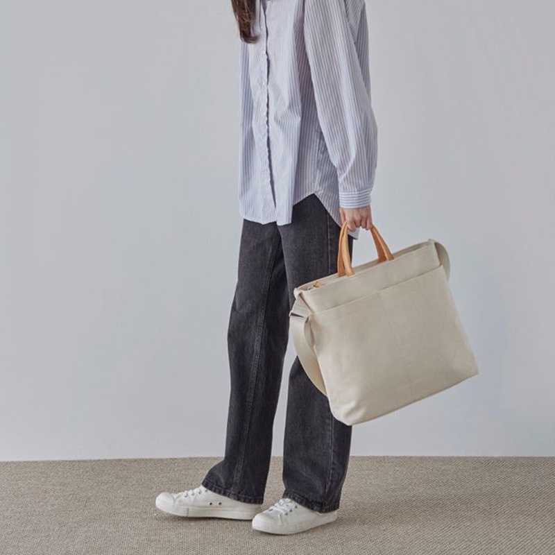 Túi Đeo Chéo Bằng Vải Canvas Bề Mặt Mềm Cỡ Lớn Phong Cách Nhật Bản