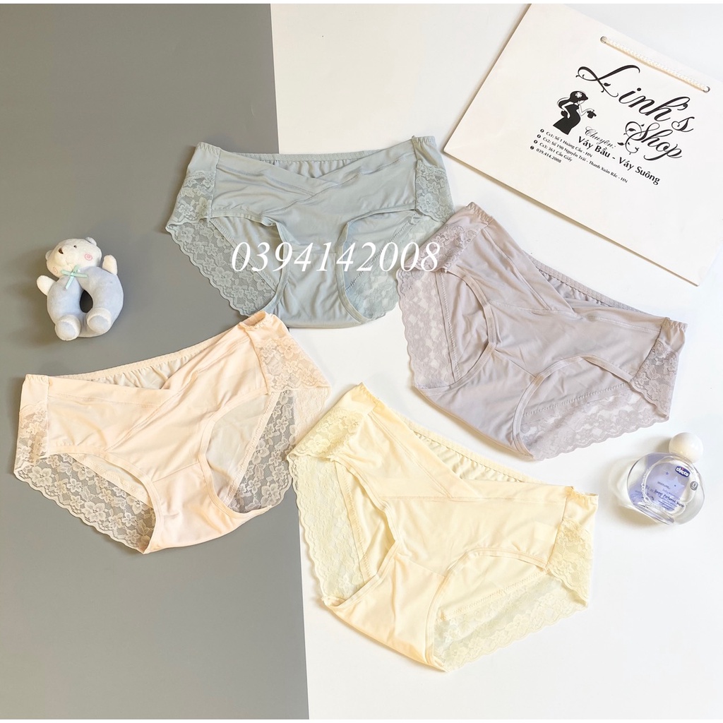 Set 4 QUẦN LÓT BẦU Cạp Chéo Ren Tơ Cotton Cao Cấp - Kháng Khuẩn - BAO CHẤT LƯỢNG -QL08