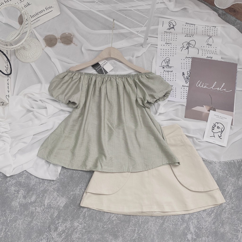Set áo linen xước mix chân váy kaki dày dặn S68 | BigBuy360 - bigbuy360.vn