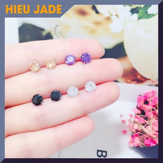 Hoa tai nụ bạc 925 đính đá 4.5mm hieu jade ht15