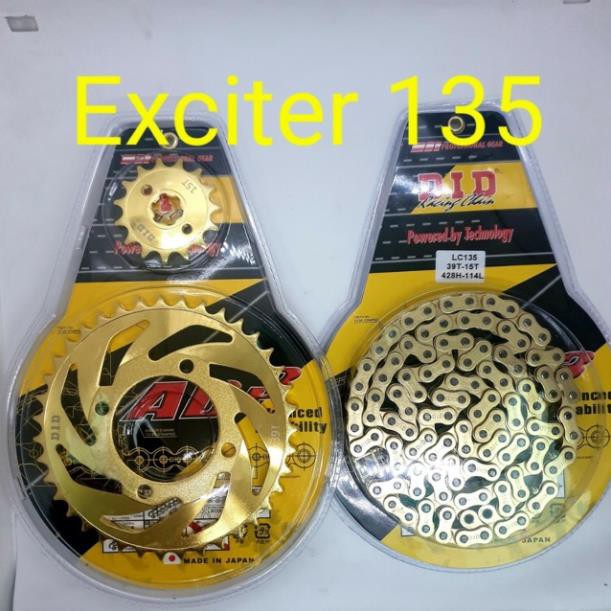 Bộ Sên nhông dĩa , xích tải vàng dành cho dòng xe Exciter 135 DID vỹ