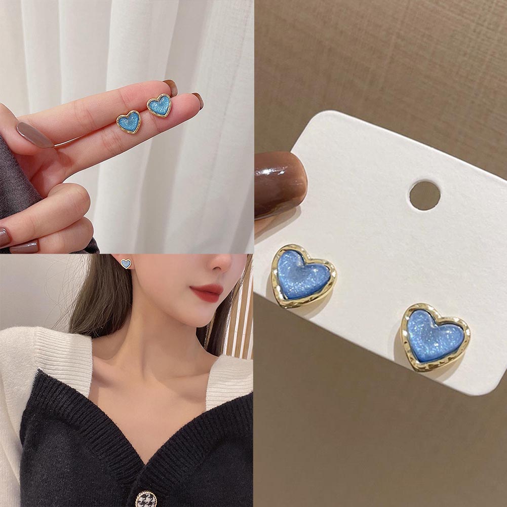 Bông Tai Hình Trái Tim Màu Xanh Dương Thanh Lịch Dễ Phối Đồ