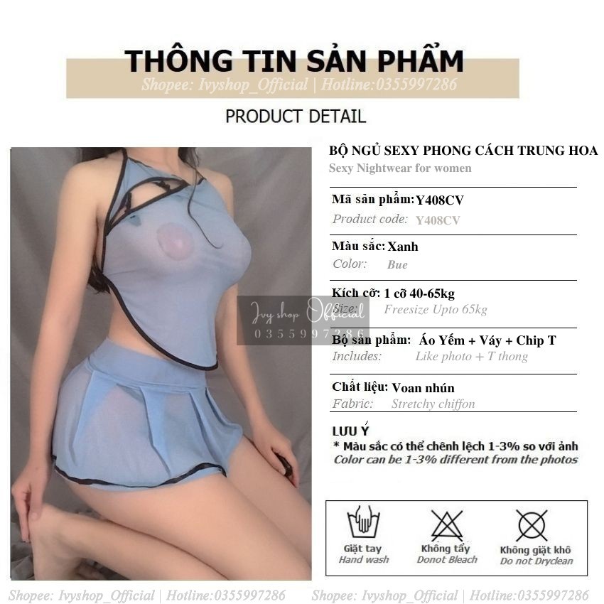 Bộ Đồ Ngủ Nữ Sexy Gồm Áo Yếm Kèm Chân Váy Mã Y408CV Yếm Thủ Thôn Nữ Gợi Cảm Khuy Lệch