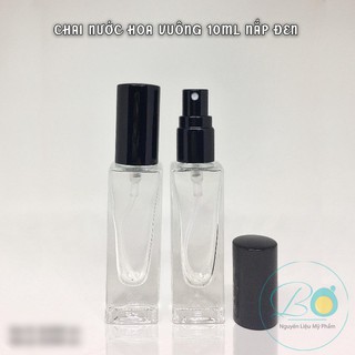 Chai Nước Hoa Vuông 10ml Nắp Đen