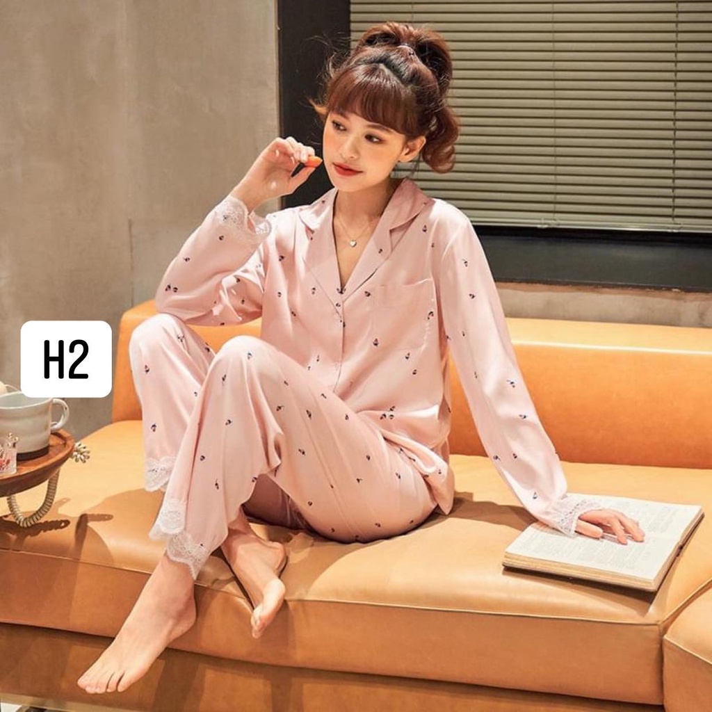 Đồ bộ nữ pijama mặc nhà lụa satin Quảng Châu cao cấp thoáng mát mềm mại H1H5